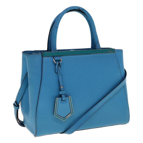 FENDI Petite To Jules Hand Bag Leather Light Blue - Picture 1 of 14